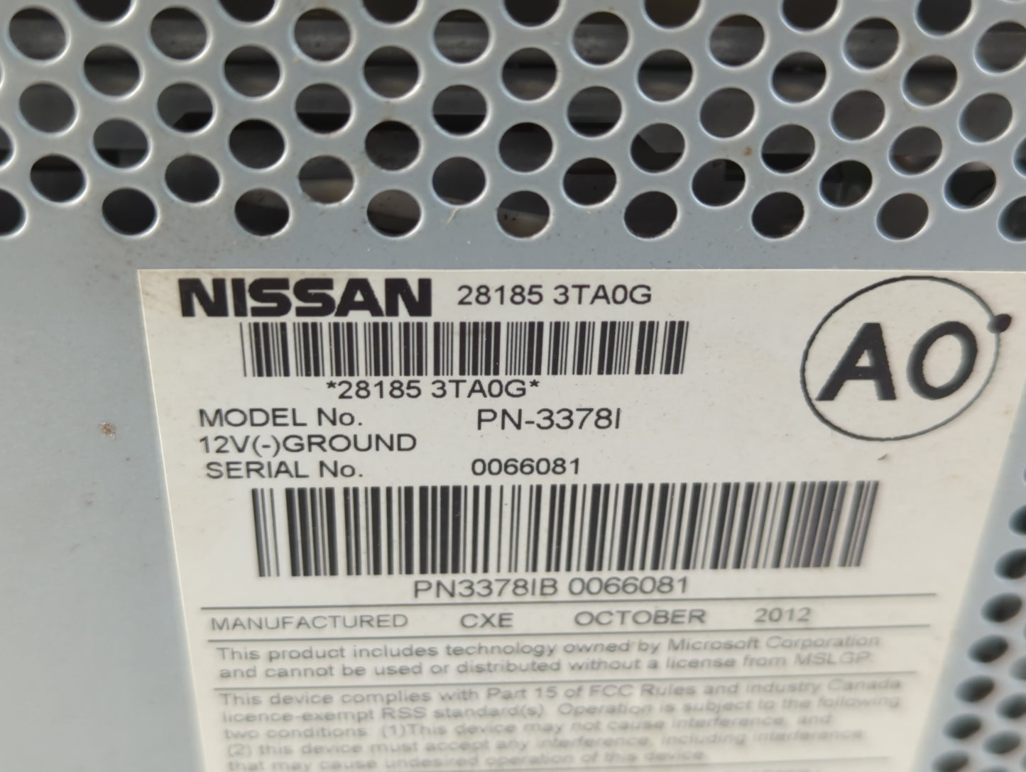 2013-2015 Nissan Altima Radio AM FM Cd Player Receiver Replacement P/N:28185 3TA0G Fits Fits 2013 2014 2015 OEM Used Auto Pa