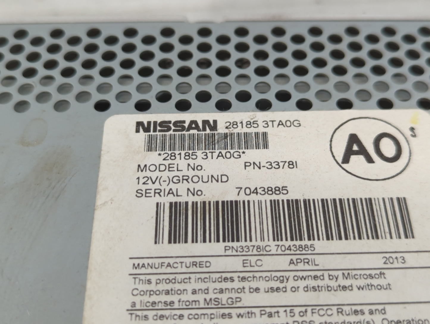 2013-2015 Nissan Altima Radio AM FM Cd Player Receiver Replacement P/N:28185 3TA0G Fits Fits 2013 2014 2015 OEM Used Auto Pa
