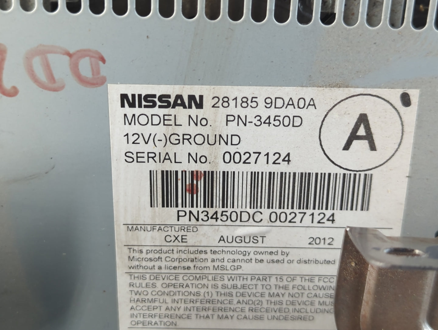 2013 Nissan Maxima Radio AM FM Cd Player Receiver Replacement P/N:28185 9DA0A Fits Fits 2012 OEM Used Auto Parts - Oemusedau