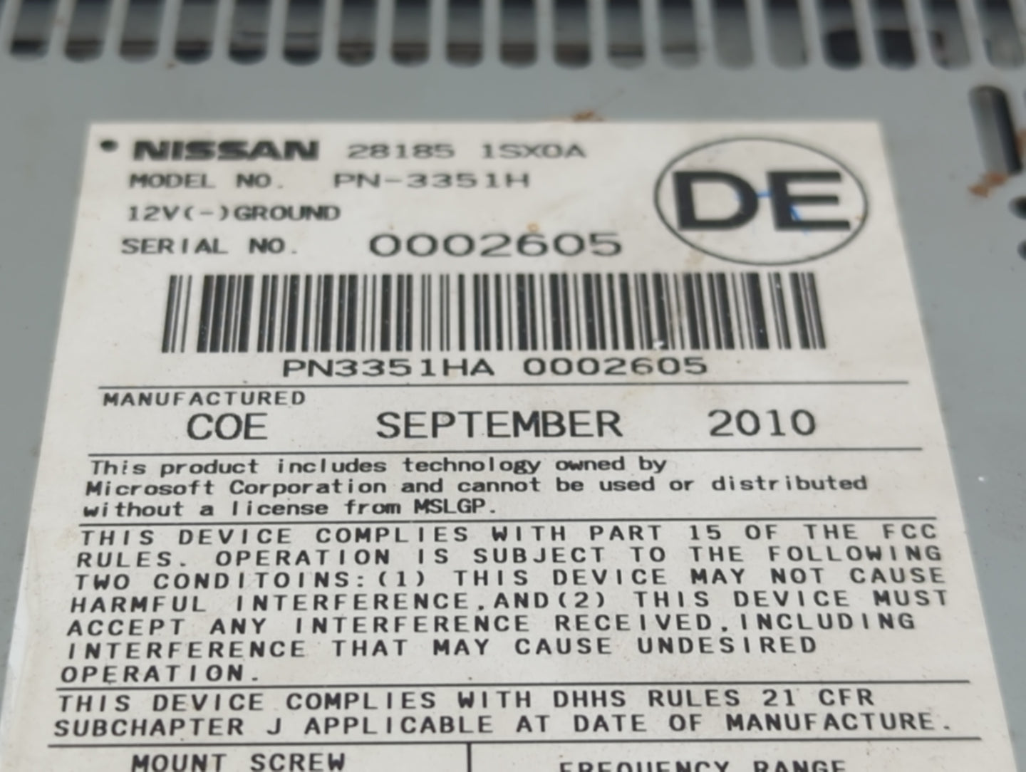 2012-2014 Nissan Murano Radio AM FM Cd Player Receiver Replacement P/N:28185 1SX0A Fits Fits 2012 2013 2014 OEM Used Auto Pa