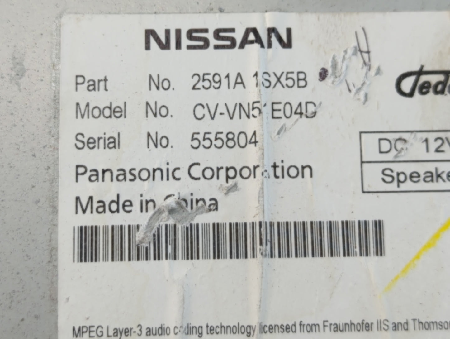 2011-2014 Nissan Murano Radio AM FM Cd Player Receiver Replacement P/N:2591A 1SX5B Fits Fits 2011 2012 2013 2014 OEM Used Au