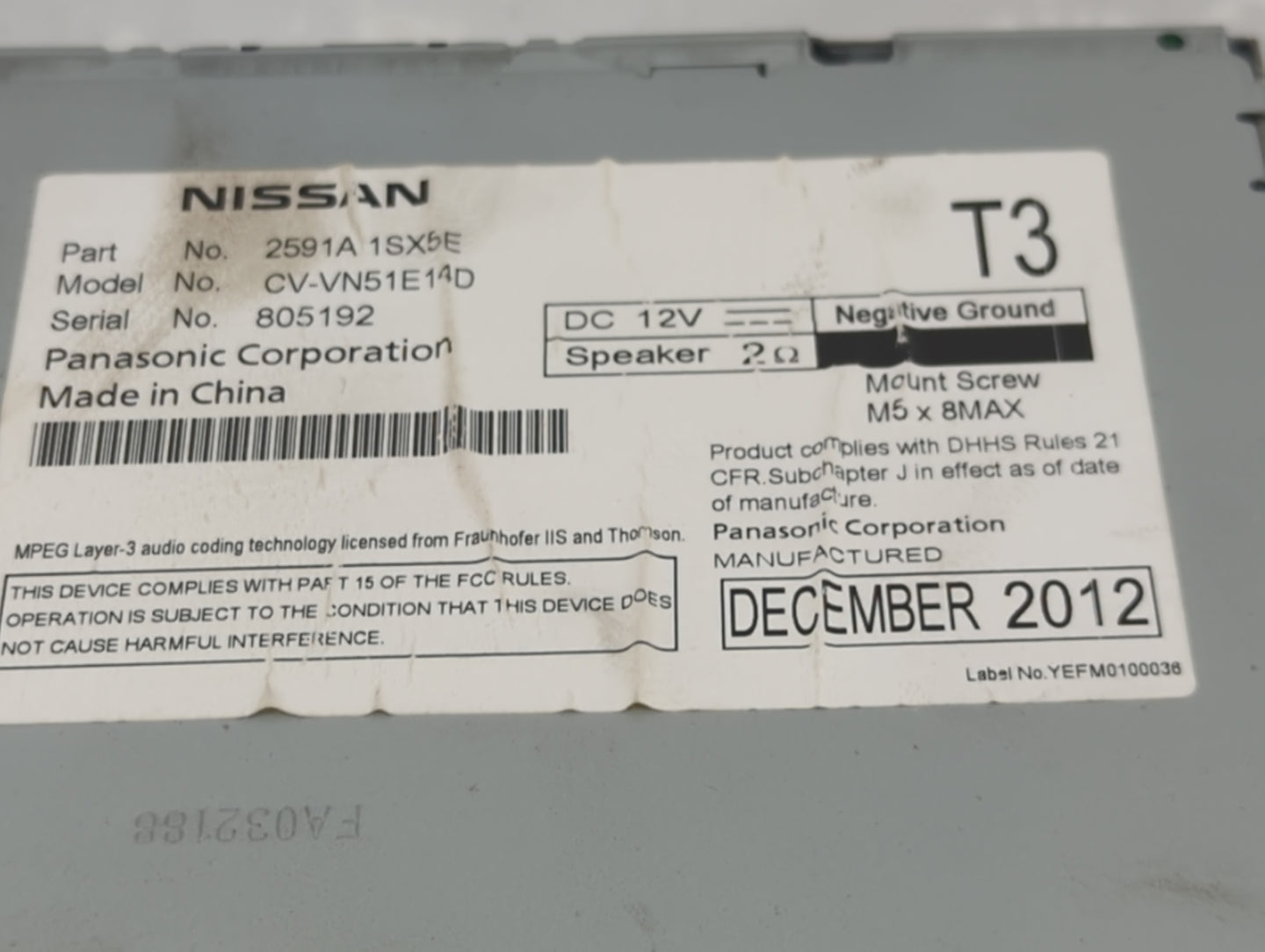 2013-2016 Nissan Pathfinder Radio AM FM Cd Player Receiver Replacement P/N:2591A 1SX5E Fits Fits 2013 2014 2015 2016 OEM Use