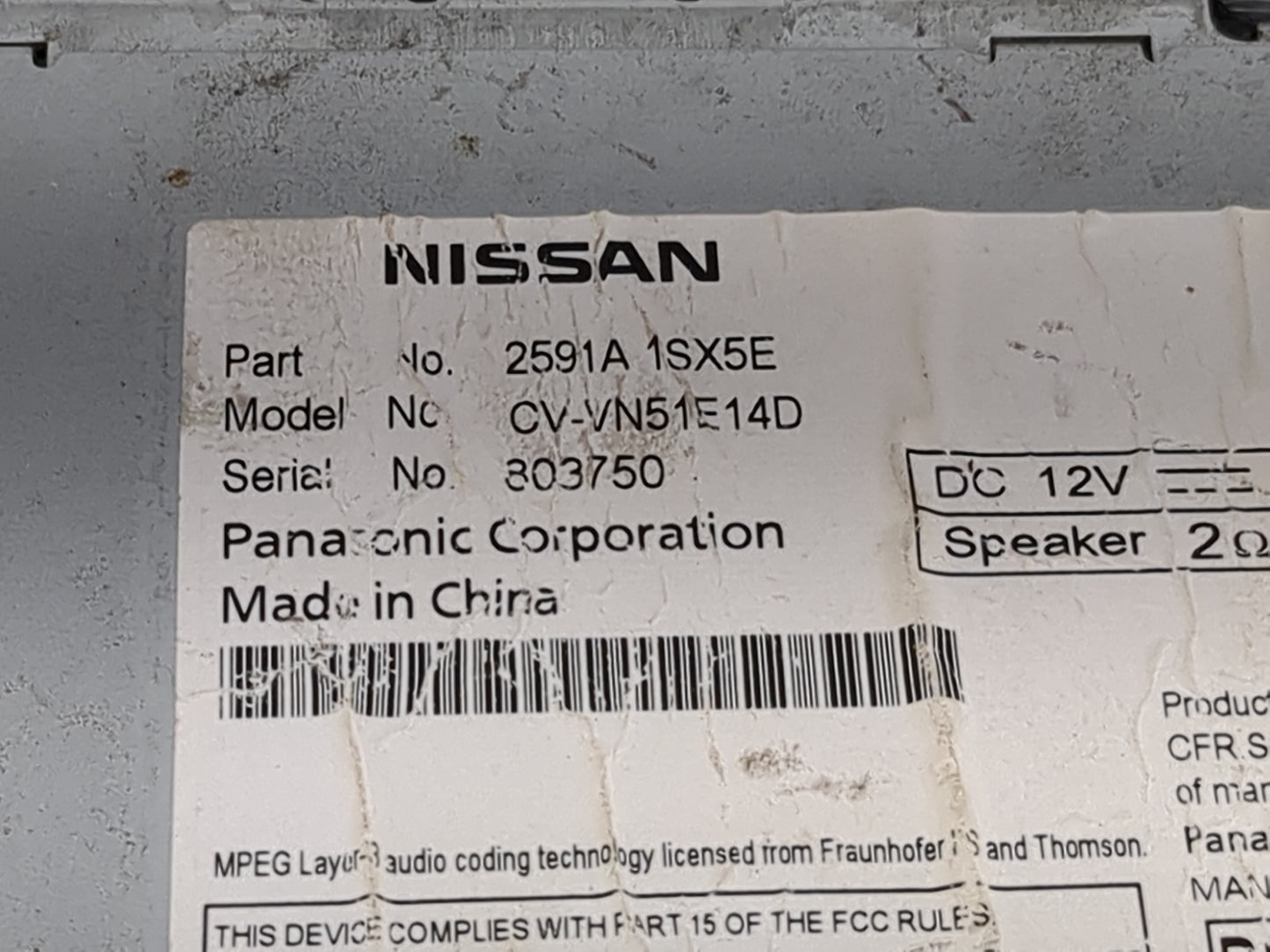 2013-2016 Nissan Pathfinder Radio AM FM Cd Player Receiver Replacement P/N:2591A1SX5E CV-VN51E14D Fits Fits 2013 2014 2015 2