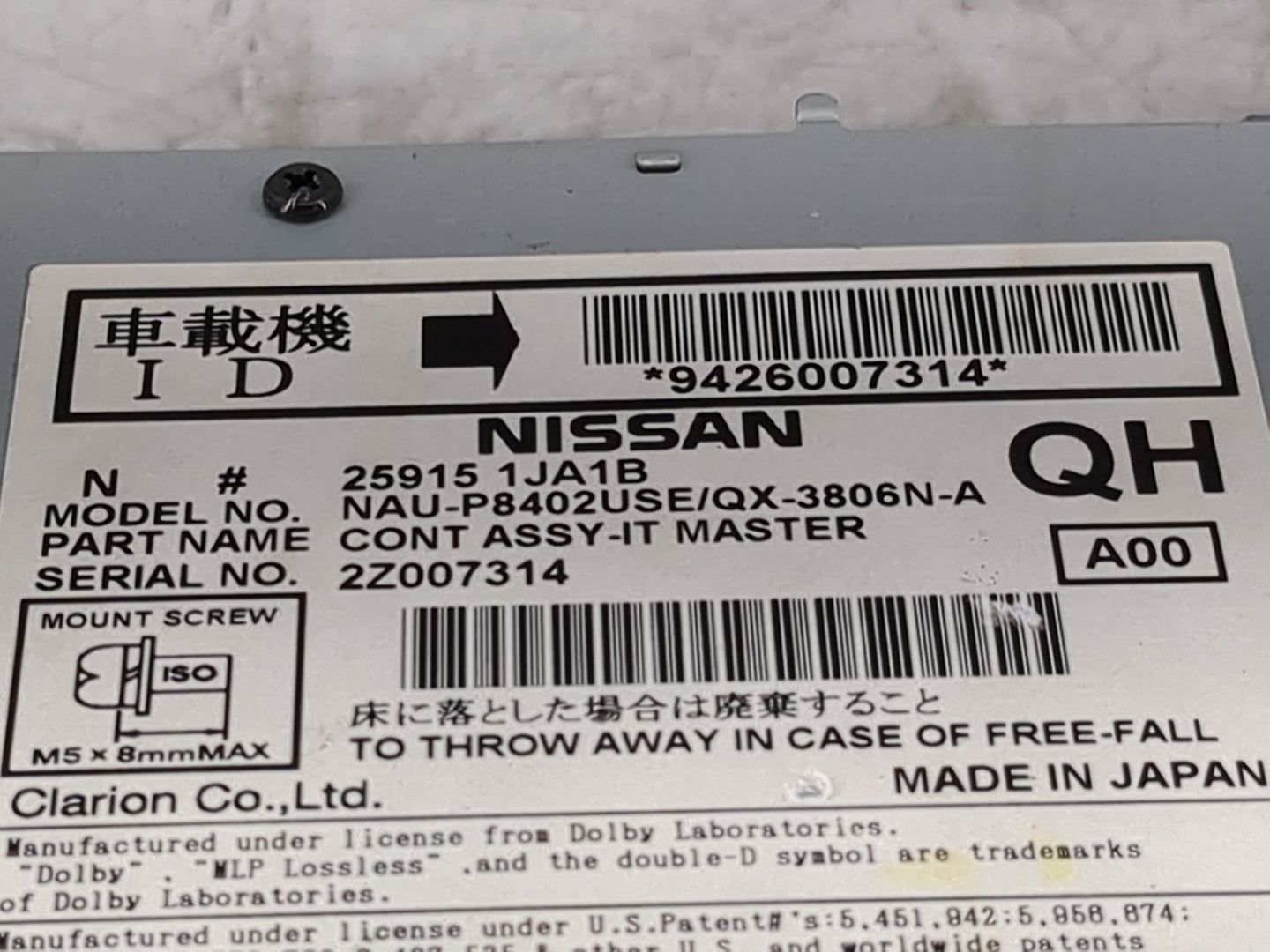 2013-2014 Nissan Pathfinder Radio AM FM Cd Player Receiver Replacement P/N:259151JA1B NAU-P8402USE/QX-3806N-A Fits Fits 2013