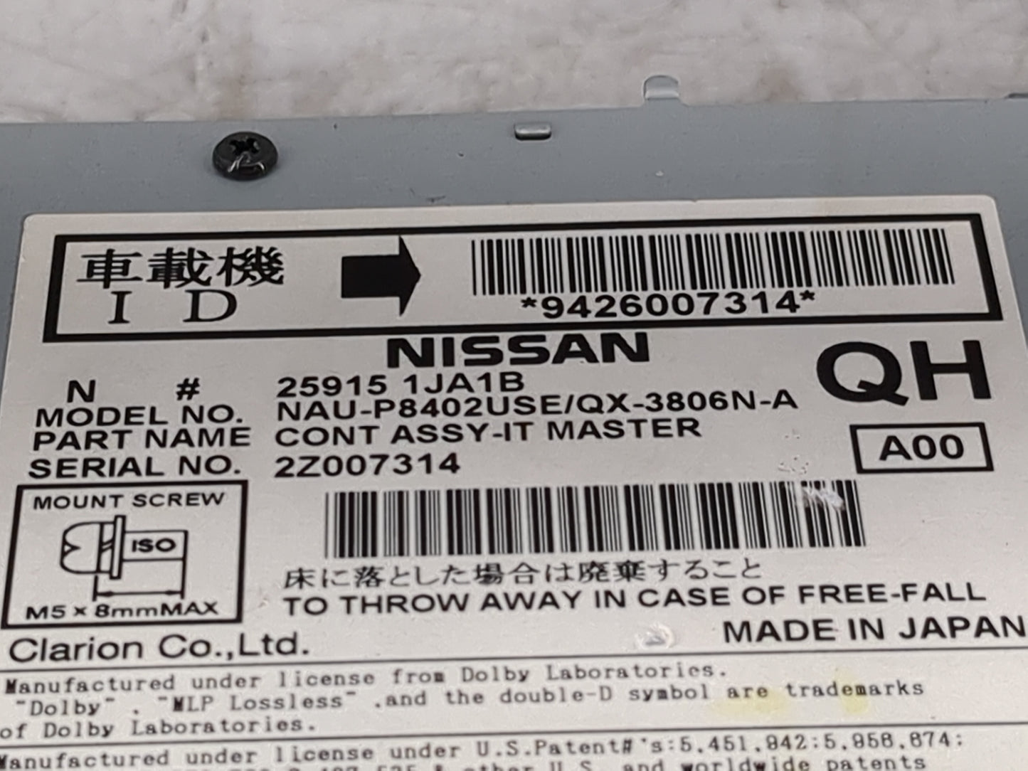 2013-2014 Nissan Pathfinder Radio AM FM Cd Player Receiver Replacement P/N:259151JA1B NAU-P8402USE/QX-3806N-A Fits Fits 2013