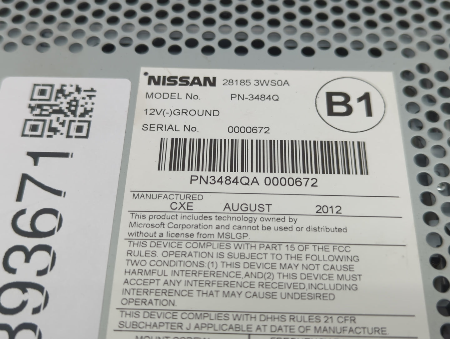 2013-2017 Nissan Quest Radio AM FM Cd Player Receiver Replacement P/N:28185 3WS0A Fits Fits 2013 2014 2015 2016 2017 OEM Use