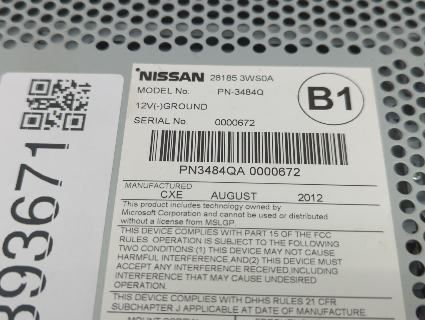 2013-2017 Nissan Quest Radio AM FM Cd Player Receiver Replacement P/N:28185 3WS0A Fits Fits 2013 2014 2015 2016 2017 OEM Use
