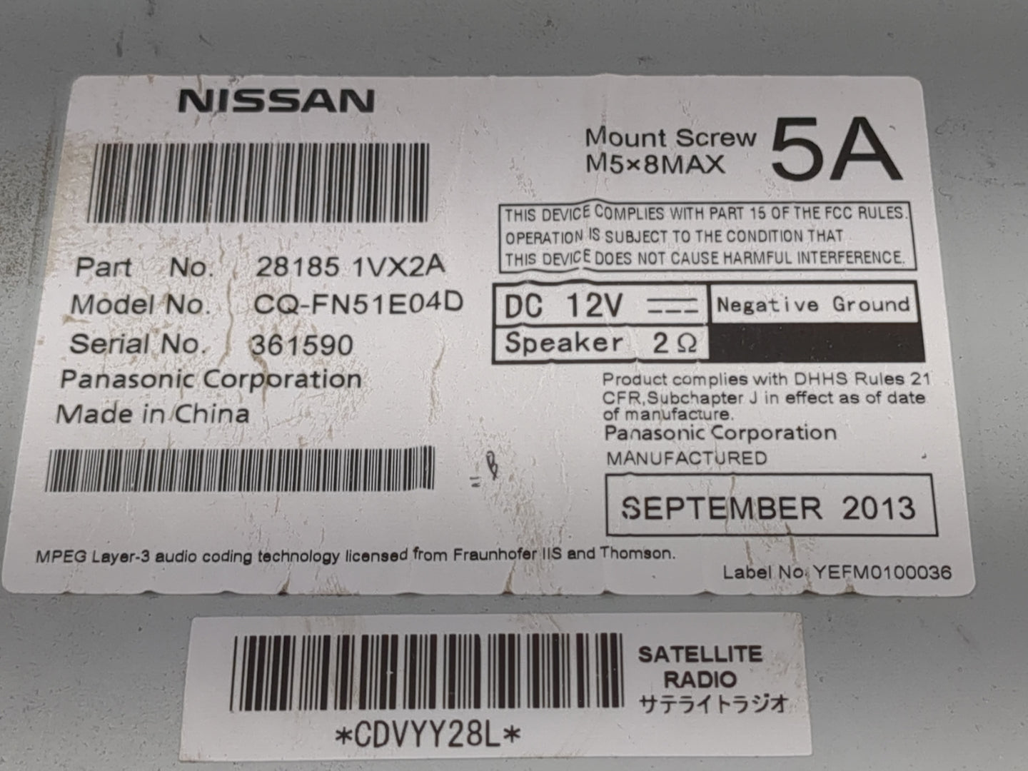 2012-2015 Nissan Rogue Radio AM FM Cd Player Receiver Replacement P/N:28185 1VX2A Fits Fits 2012 2013 2014 2015 OEM Used Aut