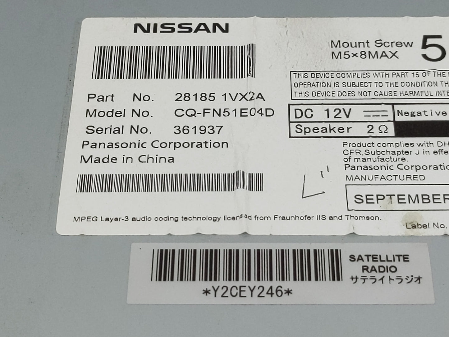 2012-2015 Nissan Rogue Radio AM FM Cd Player Receiver Replacement P/N:28185 1VX2A Fits Fits 2012 2013 2014 2015 OEM Used Aut