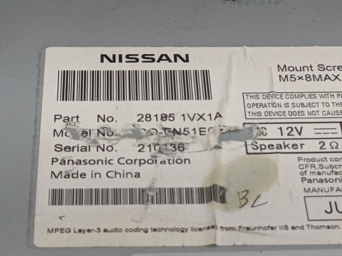 2012-2015 Nissan Rogue Radio AM FM Cd Player Receiver Replacement P/N:281851VX1A PN-FN51E Fits Fits 2012 2013 2014 2015 OEM 