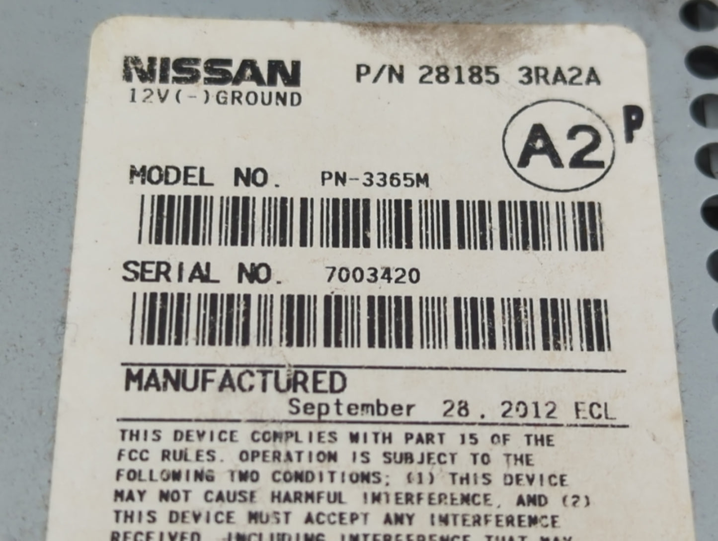 2013-2014 Nissan Sentra Radio AM FM Cd Player Receiver Replacement P/N:28185 3RA2A 28185 3RA2B Fits Fits 2013 2014 OEM Used 