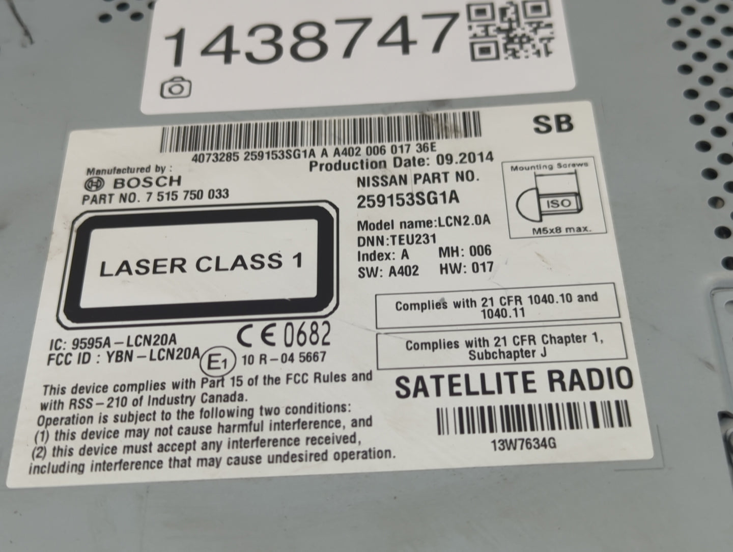 2013-2014 Nissan Sentra Radio AM FM Cd Player Receiver Replacement P/N:259153SG1A 7515750033, YBN-LCN20A Fits Fits 2013 2014