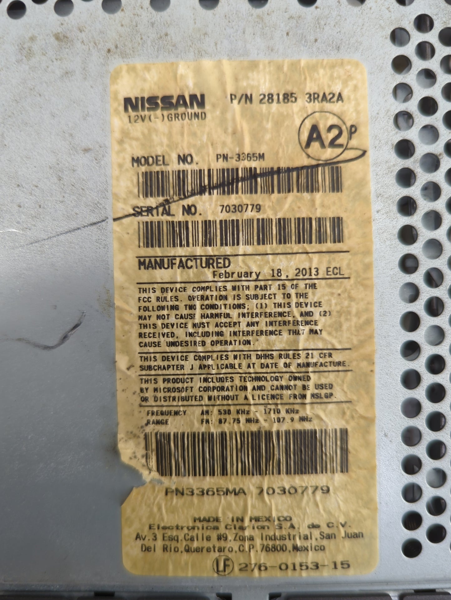 2013-2014 Nissan Sentra Radio AM FM Cd Player Receiver Replacement P/N:28185 3RA2A PN-3365M Fits Fits 2013 2014 OEM Used Aut