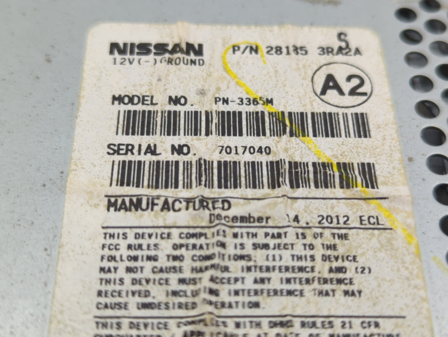 2013-2014 Nissan Sentra Radio AM FM Cd Player Receiver Replacement P/N:28185 3RA2A 25342776 Fits Fits 2013 2014 OEM Used Aut