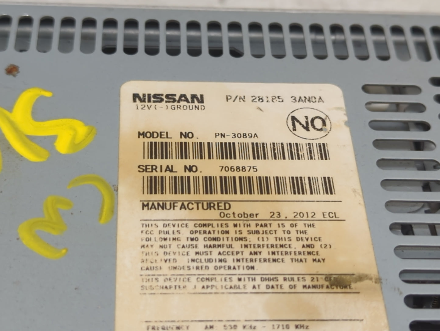 2012-2014 Nissan Versa Radio AM FM Cd Player Receiver Replacement P/N:28185 3AN0A PN-3089A Fits Fits 2012 2013 2014 OEM Used