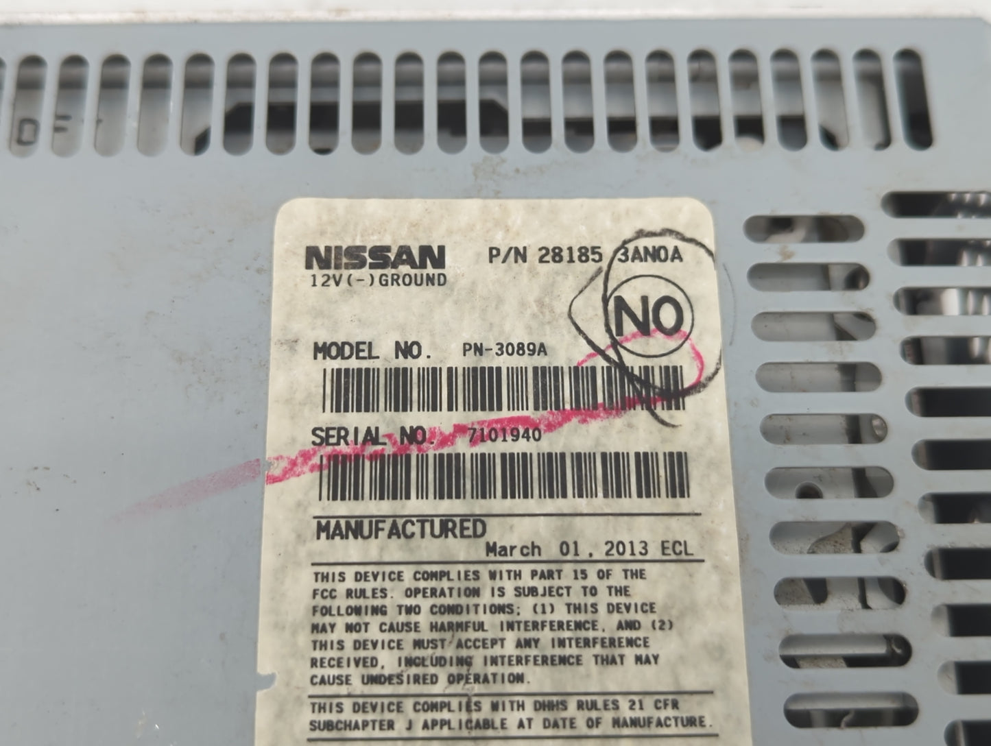 2012-2014 Nissan Versa Radio AM FM Cd Player Receiver Replacement P/N:28185 3AN0A Fits Fits 2012 2013 2014 OEM Used Auto Par