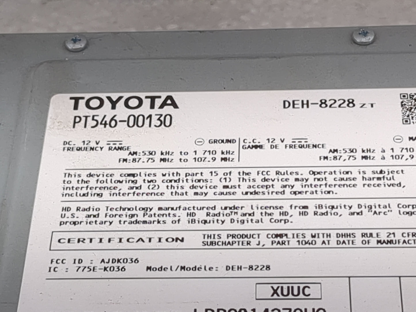 2013-2014 Scion Fr-S Radio AM FM Cd Player Receiver Replacement P/N:PT546-00130 DEH-8228, AJDK036 Fits Fits 2012 2013 2014 O