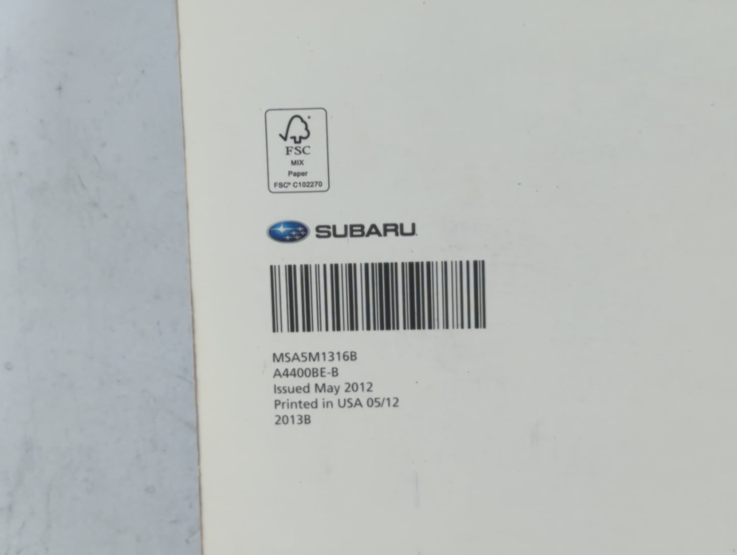 2013 Subaru Brz Owners Manual Book Guide OEM Used Auto Parts - Oemusedautoparts1.com