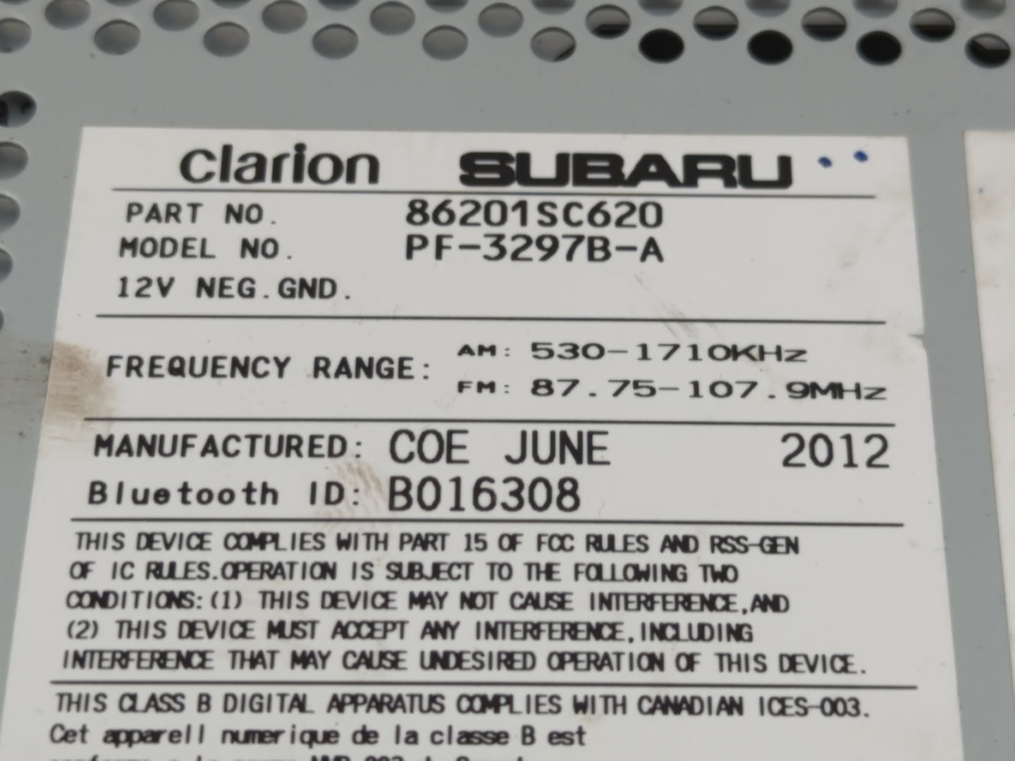 2013 Subaru Forester Radio AM FM Cd Player Receiver Replacement P/N:86201SC620 Fits OEM Used Auto Parts - Oemusedautoparts1.
