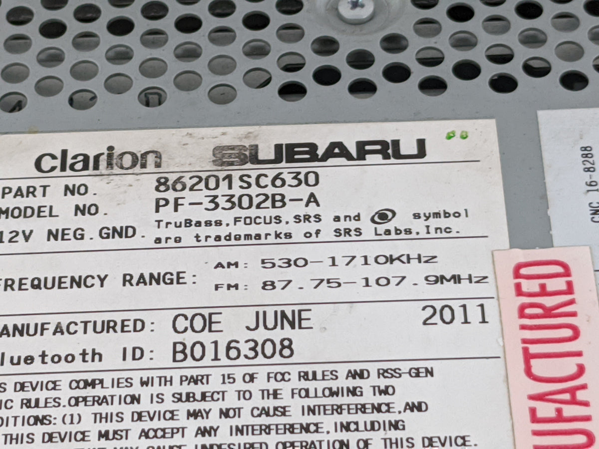 2009-2013 Subaru Forester Radio AM FM Cd Player Receiver Replacement P/N:86201SC630 Fits Fits 2009 2010 2011 2012 2013 OEM U