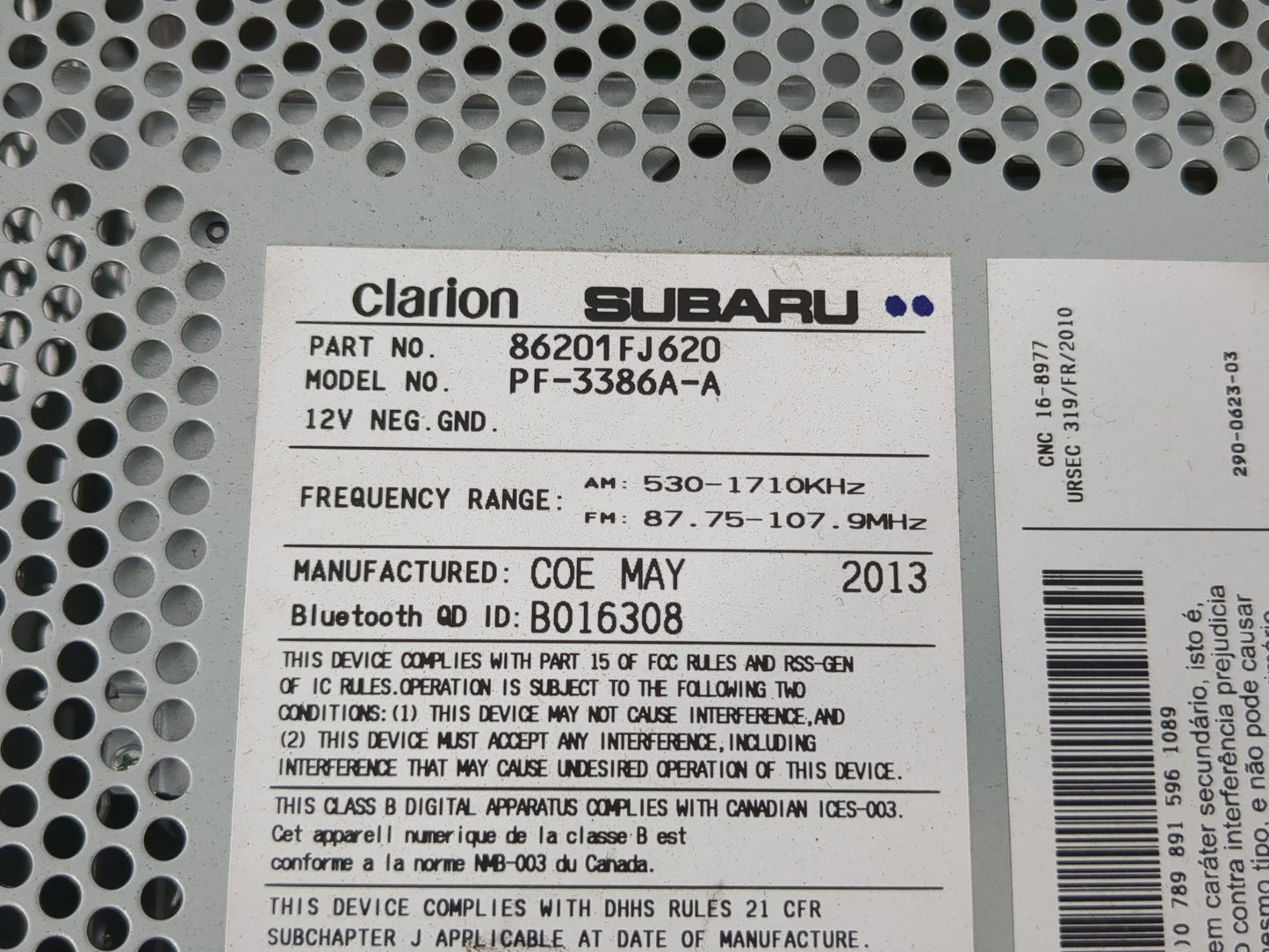 2012-2014 Subaru Impreza Radio AM FM Cd Player Receiver Replacement P/N:86201FJ620 Fits Fits 2012 2013 2014 OEM Used Auto Pa