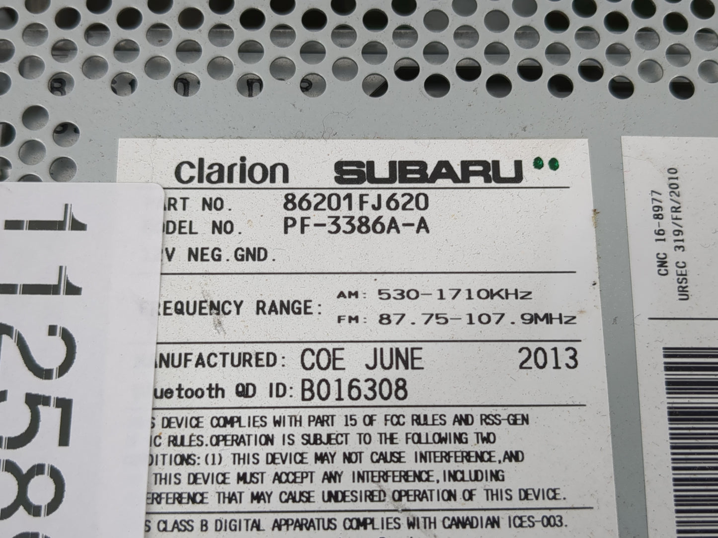2012-2014 Subaru Impreza Radio AM FM Cd Player Receiver Replacement P/N:86201FJ620 Fits Fits 2012 2013 2014 OEM Used Auto Pa
