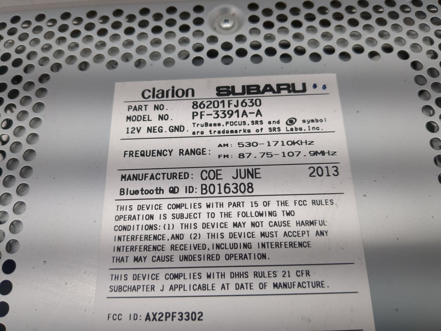 2012-2014 Subaru Impreza Radio AM FM Cd Player Receiver Replacement P/N:86201FJ630 Fits Fits 2012 2013 2014 OEM Used Auto Pa