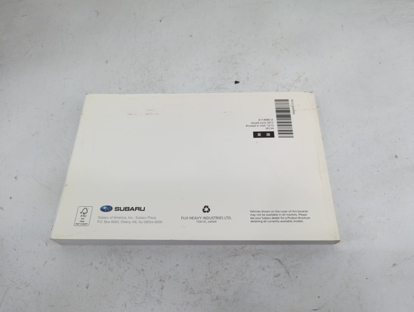 2013 Subaru Impreza Owners Manual Book Guide P/N:A1140BE-A OEM Used Auto Parts - Oemusedautoparts1.com