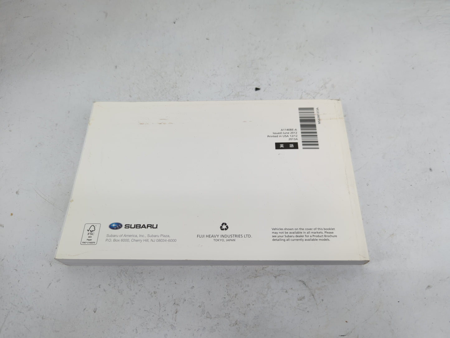 2013 Subaru Impreza Owners Manual Book Guide P/N:A1140BE-A OEM Used Auto Parts - Oemusedautoparts1.com