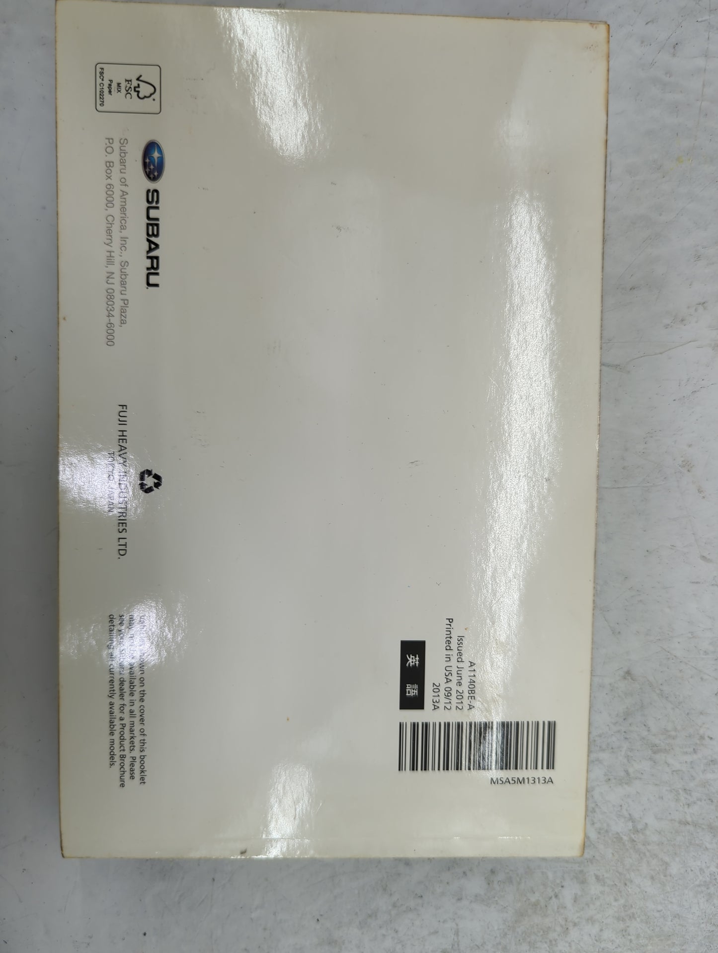 2013 Subaru Impreza Owners Manual Book Guide P/N:A1140BE-A MSA5M1313A OEM Used Auto Parts - Oemusedautoparts1.com