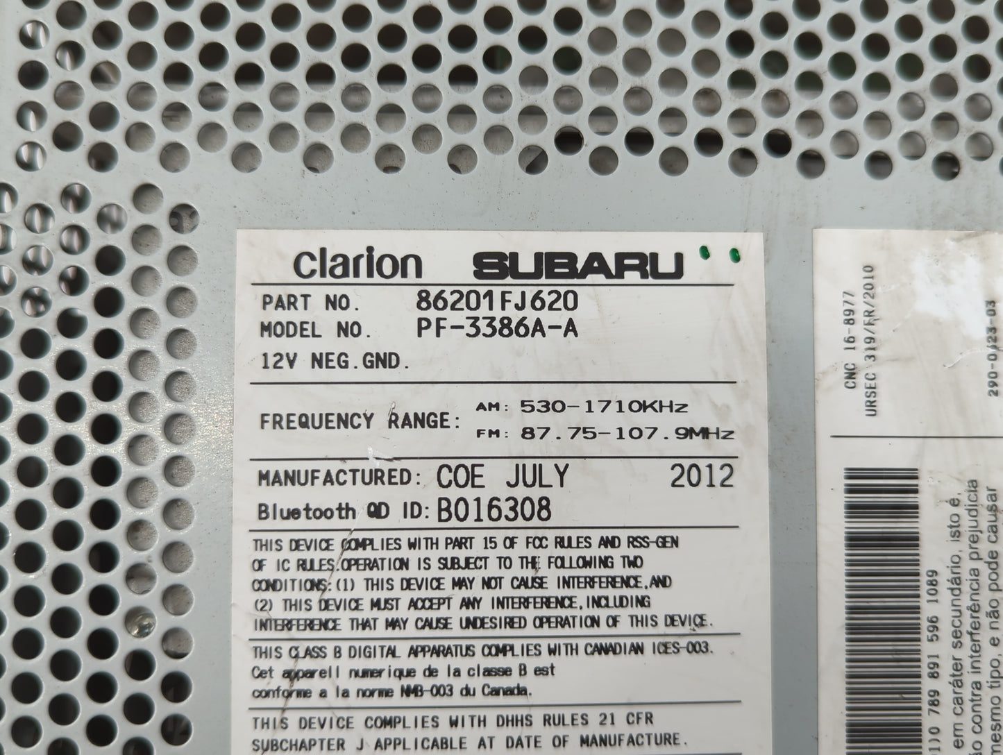 2012-2014 Subaru Impreza Am Fm Cd Player Radio Receiver - Oemusedautoparts1.com