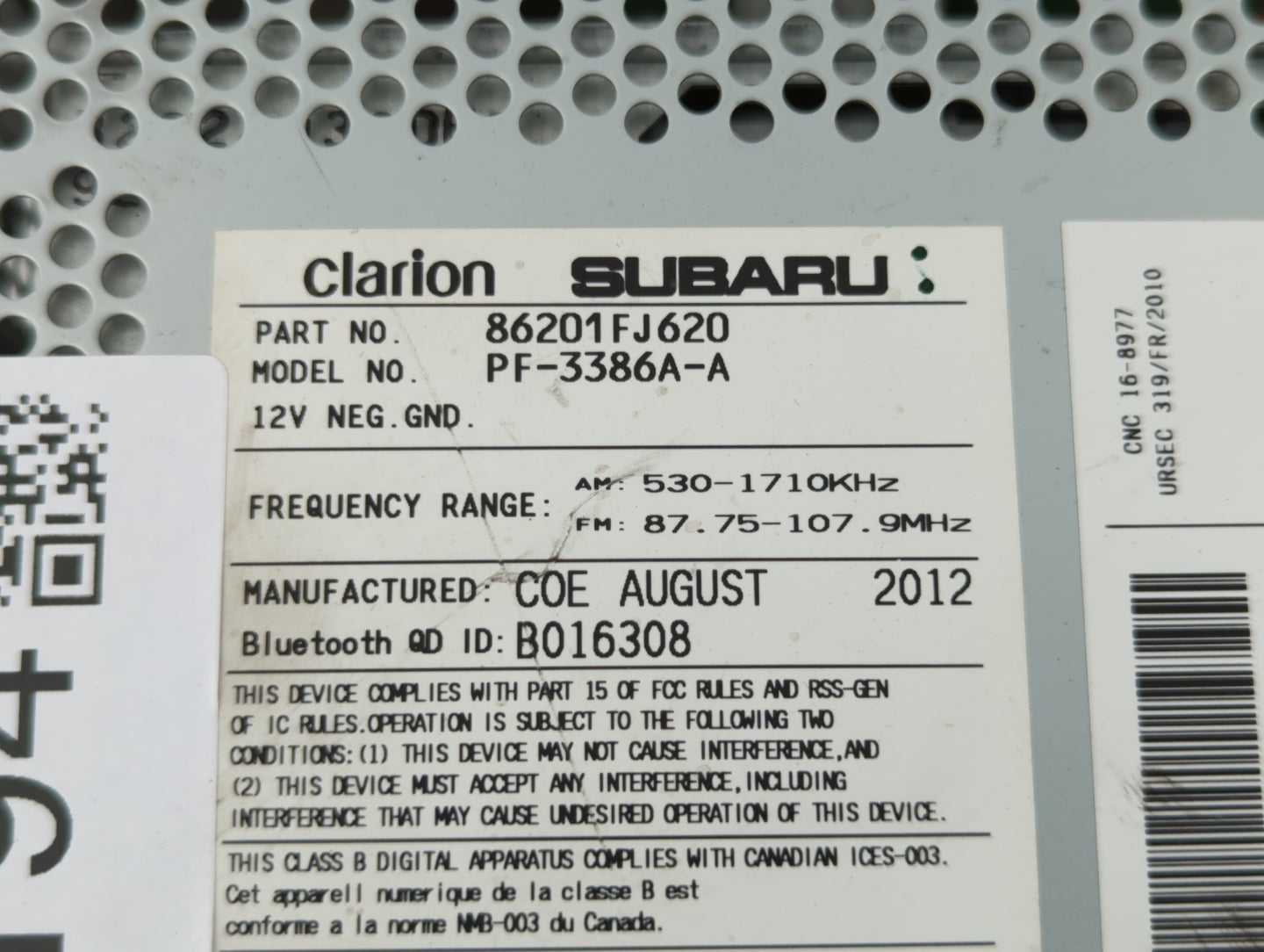 2012-2014 Subaru Impreza Am Fm Cd Player Radio Receiver - Oemusedautoparts1.com