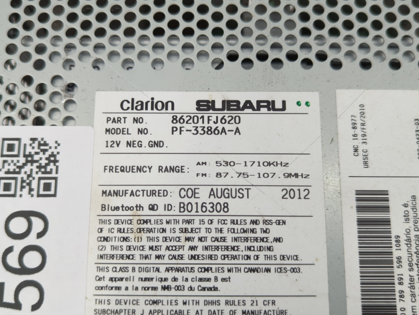2012-2014 Subaru Impreza Am Fm Cd Player Radio Receiver - Oemusedautoparts1.com