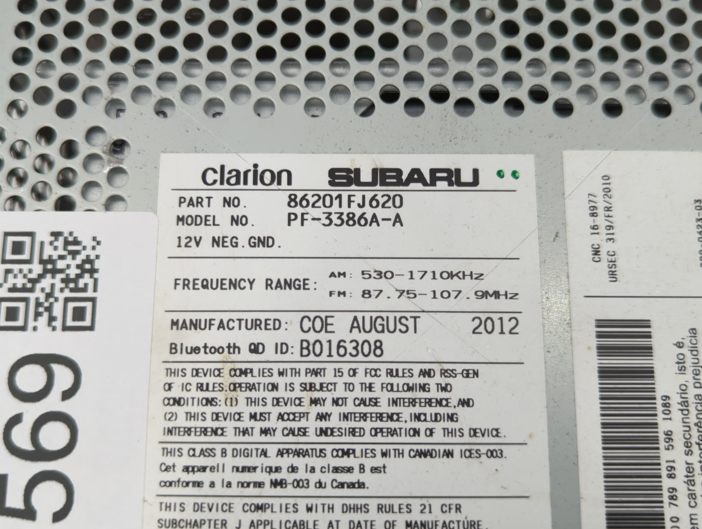 2012-2014 Subaru Impreza Am Fm Cd Player Radio Receiver - Oemusedautoparts1.com