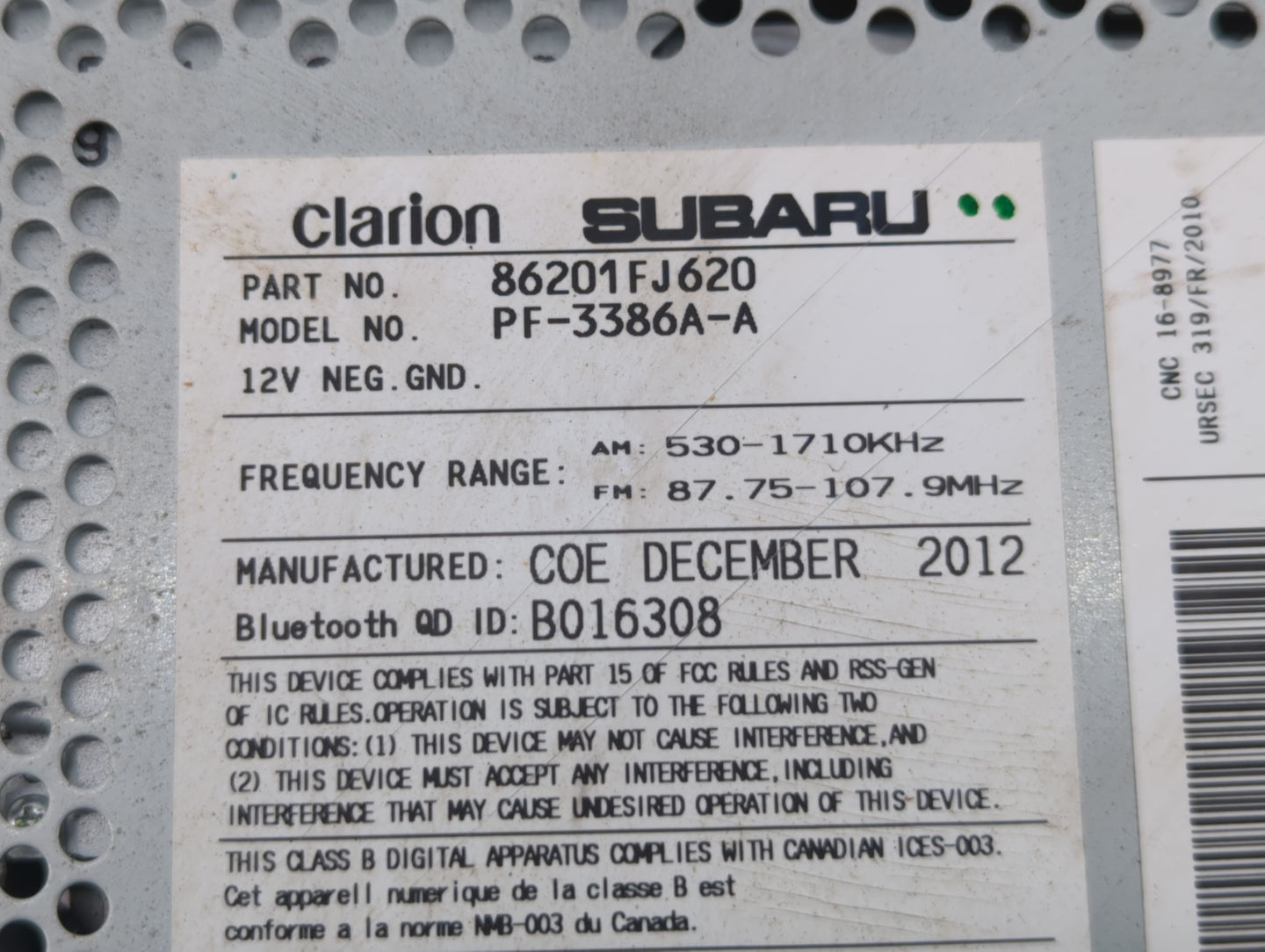 2012-2014 Subaru Impreza Am Fm Cd Player Radio Receiver - Oemusedautoparts1.com