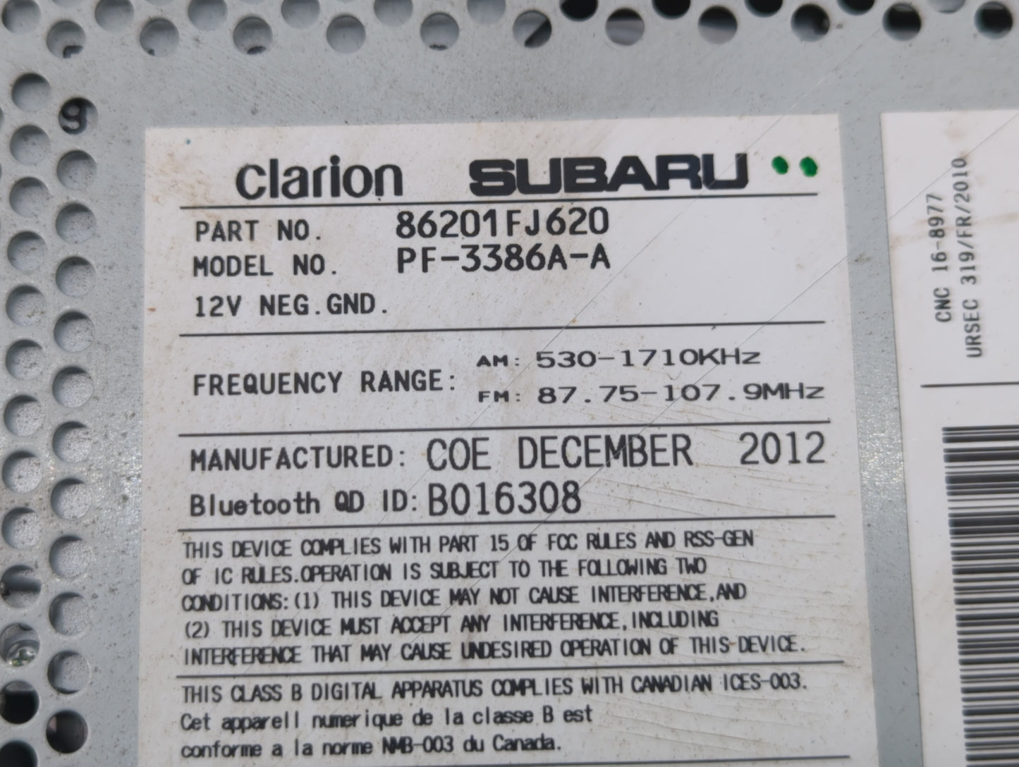 2012-2014 Subaru Impreza Am Fm Cd Player Radio Receiver - Oemusedautoparts1.com