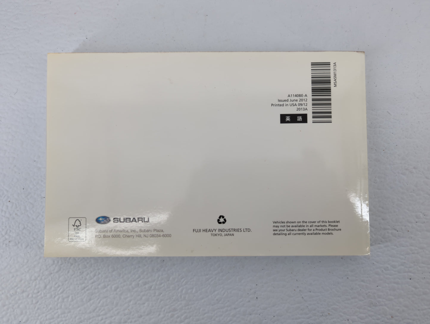 2013 Subaru Impreza Owners Manual Book Guide P/N:A1140BE-A OEM Used Auto Parts - Oemusedautoparts1.com