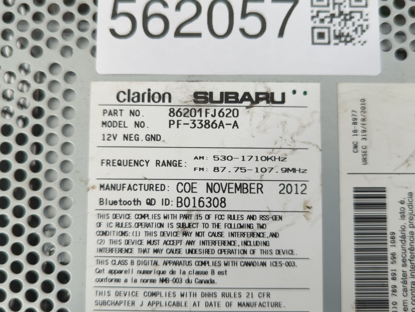 2012-2014 Subaru Impreza Am Fm Cd Player Radio Receiver - Oemusedautoparts1.com