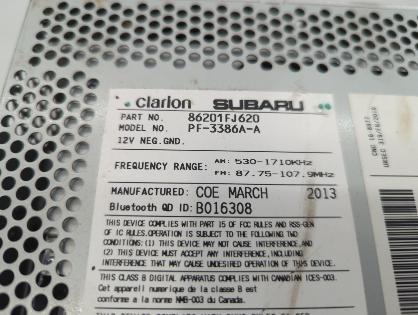 2012-2014 Subaru Impreza Radio AM FM Cd Player Receiver Replacement P/N:86201FJ620 Fits Fits 2012 2013 2014 OEM Used Auto Pa