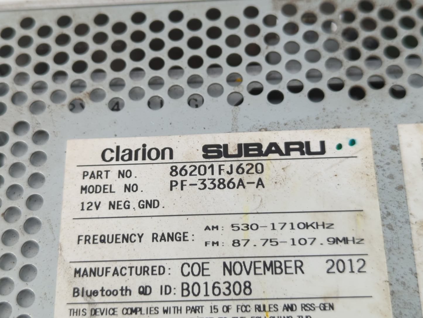 2012-2014 Subaru Impreza Radio AM FM Cd Player Receiver Replacement P/N:86201FJ620 Fits Fits 2012 2013 2014 OEM Used Auto Pa