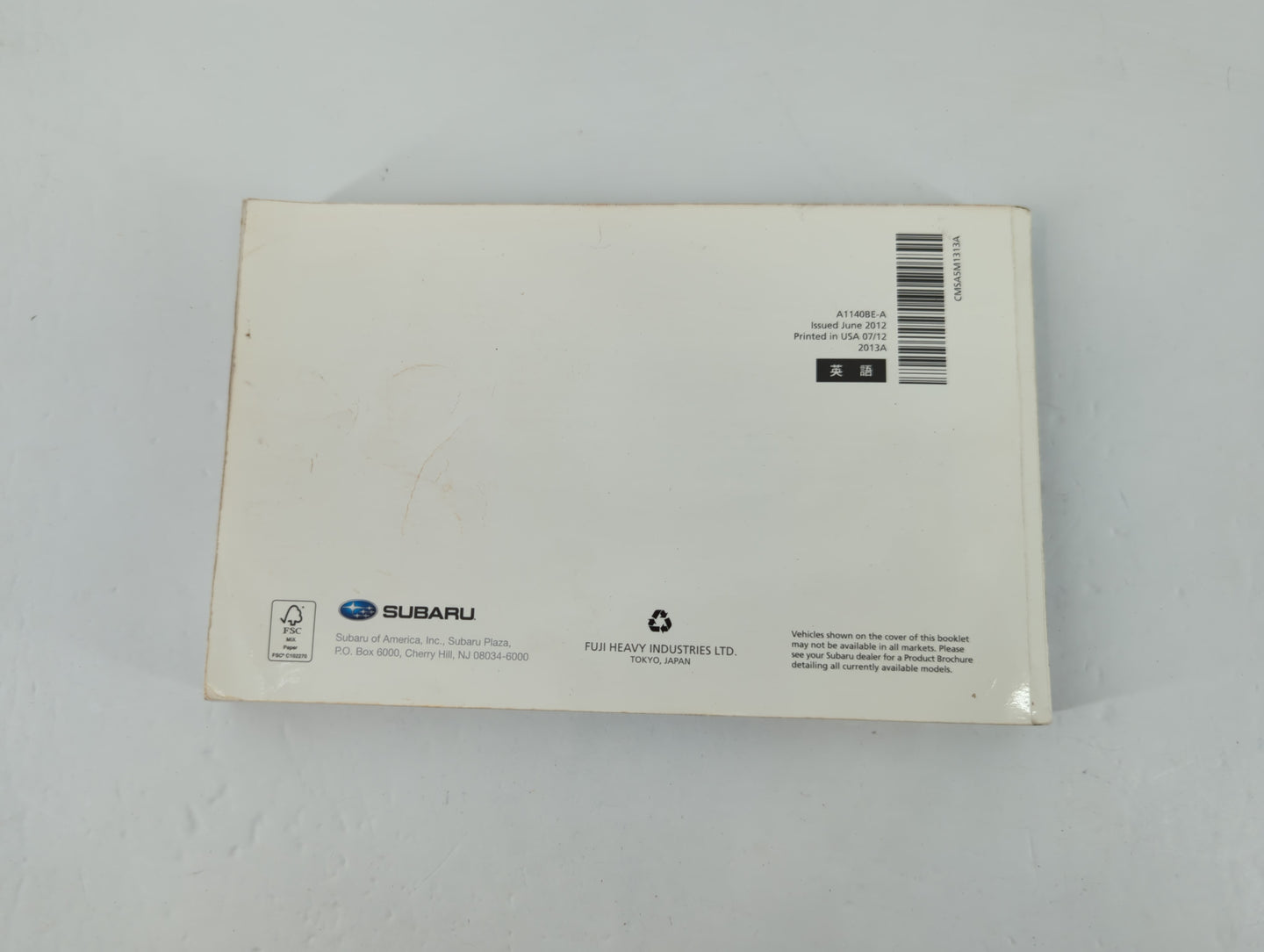 2013 Subaru Impreza Owners Manual Book Guide P/N:A1140BE-A OEM Used Auto Parts - Oemusedautoparts1.com