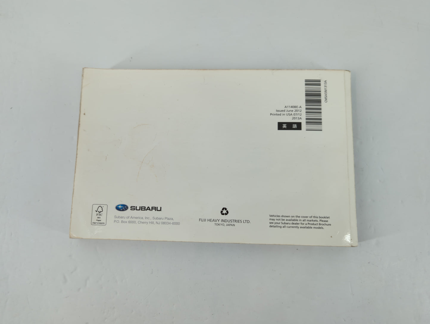 2013 Subaru Impreza Owners Manual Book Guide P/N:A1140BE-A OEM Used Auto Parts - Oemusedautoparts1.com