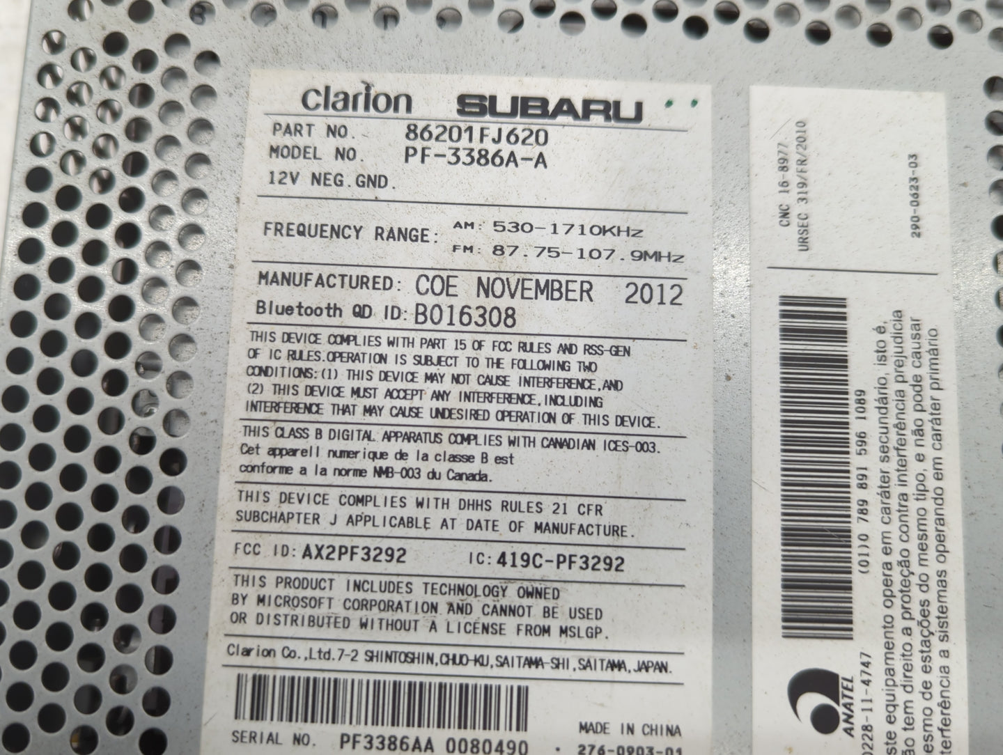 2013-2013 Subaru Impreza Am Fm Cd Player Radio Receiver - Oemusedautoparts1.com