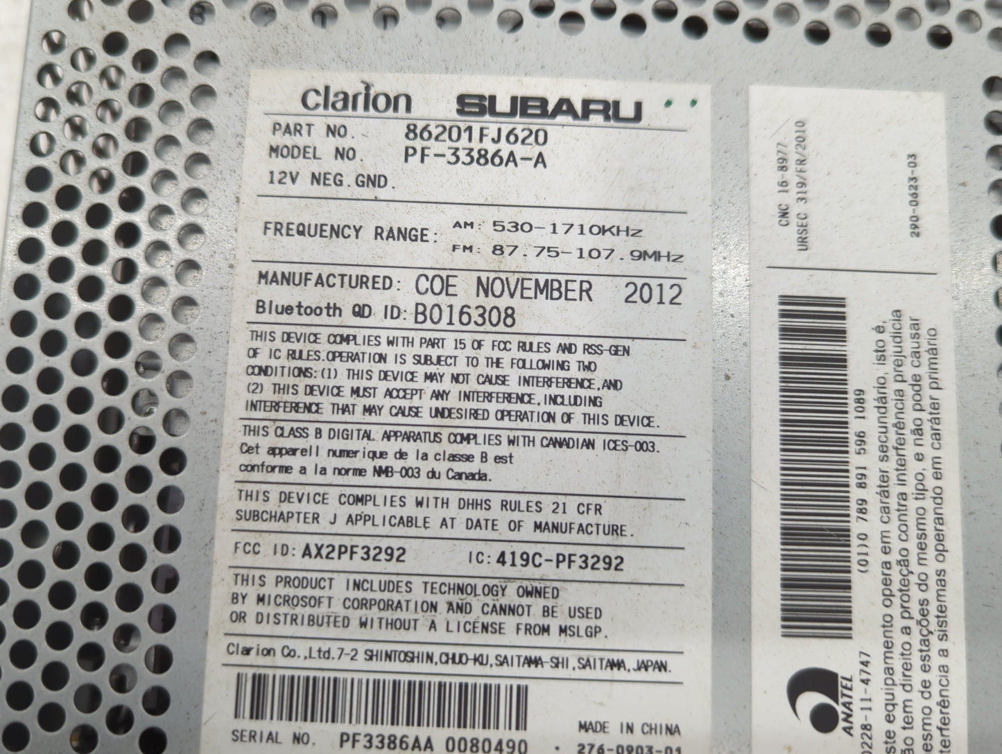 2013-2013 Subaru Impreza Am Fm Cd Player Radio Receiver - Oemusedautoparts1.com