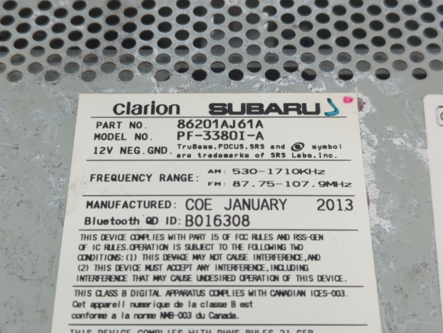 2012-2014 Subaru Legacy Radio AM FM Cd Player Receiver Replacement P/N:86201AJ61A Fits Fits 2012 2013 2014 OEM Used Auto Par