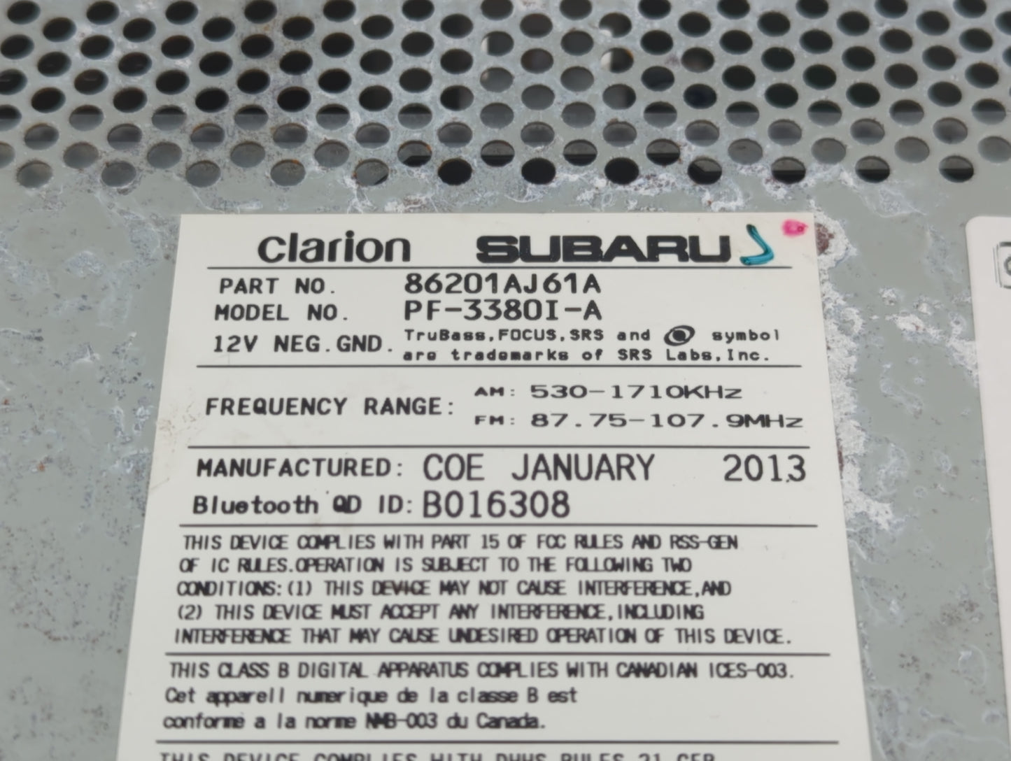 2012-2014 Subaru Legacy Radio AM FM Cd Player Receiver Replacement P/N:86201AJ61A Fits Fits 2012 2013 2014 OEM Used Auto Par