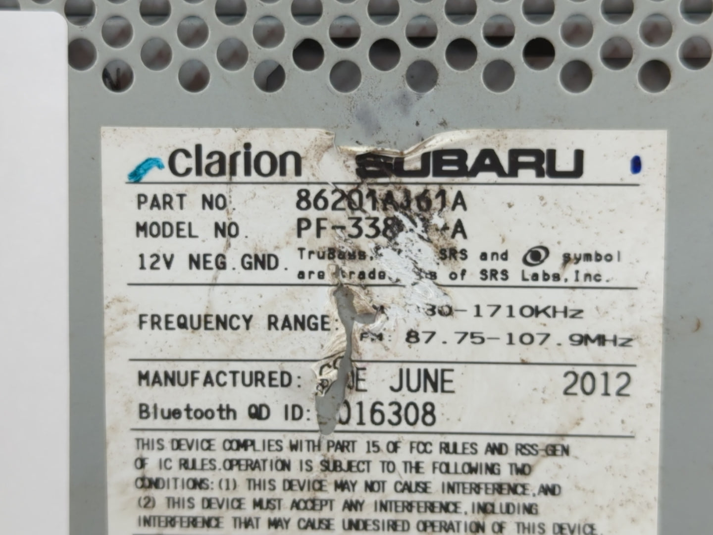 2012-2014 Subaru Legacy Radio AM FM Cd Player Receiver Replacement P/N:86201AJ61A Fits Fits 2012 2013 2014 OEM Used Auto Par