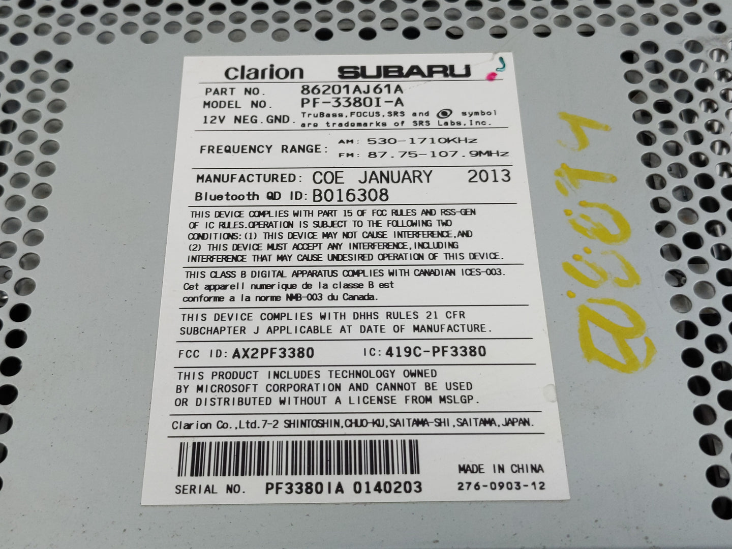 2012-2014 Subaru Legacy Radio AM FM Cd Player Receiver Replacement P/N:86201AJ61A Fits Fits 2012 2013 2014 OEM Used Auto Par