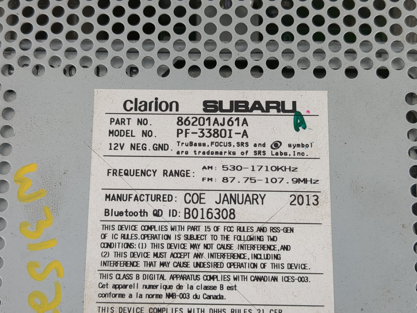 2012-2014 Subaru Legacy Radio AM FM Cd Player Receiver Replacement P/N:86201AJ61A Fits Fits 2012 2013 2014 OEM Used Auto Par