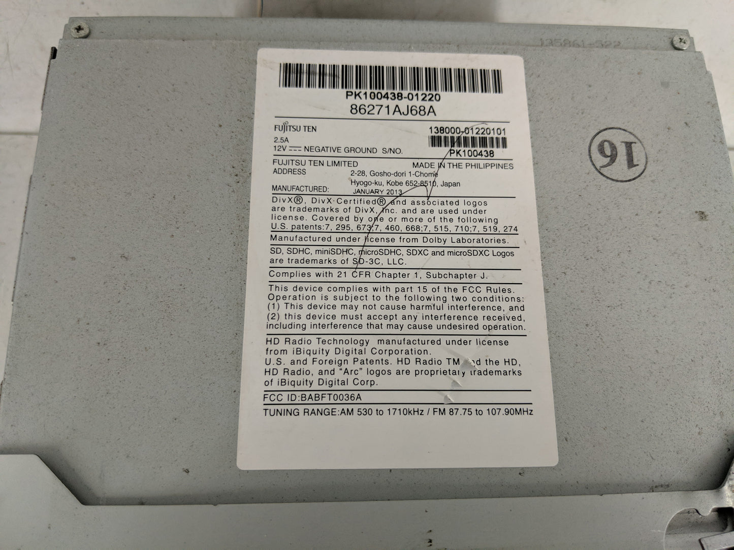 2013 Subaru Legacy Radio AM FM Cd Player Receiver Replacement P/N:86271AJ68A Fits OEM Used Auto Parts - Oemusedautoparts1.co